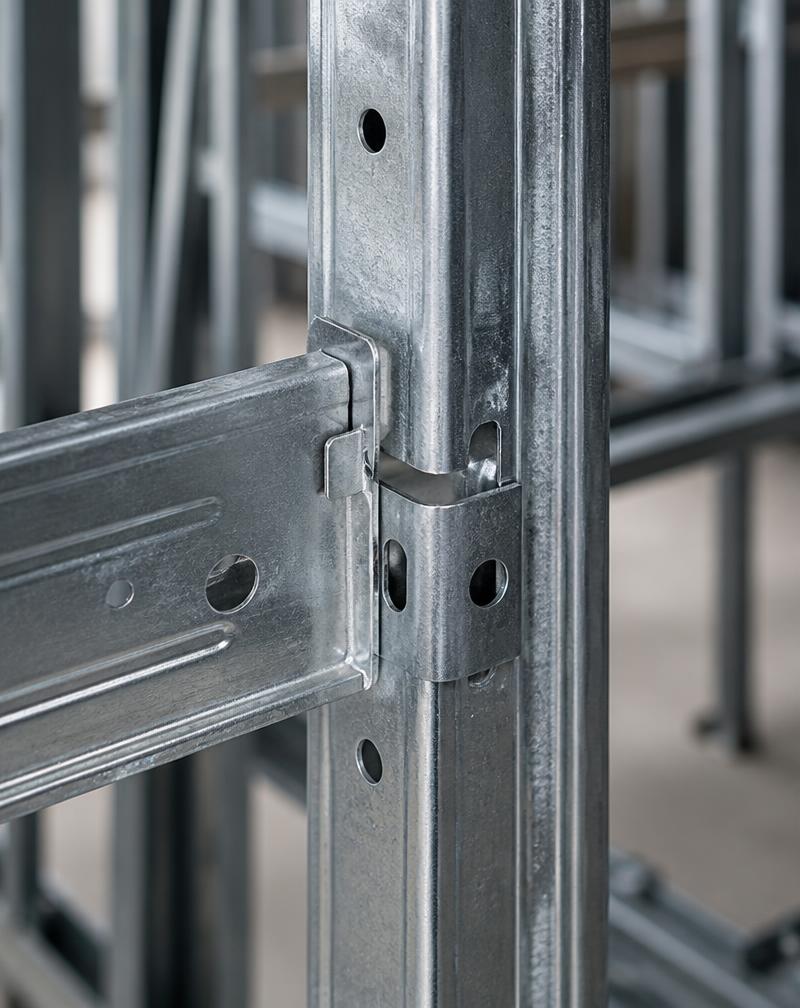 Precision connection in a galvanized light-gauge steel frame