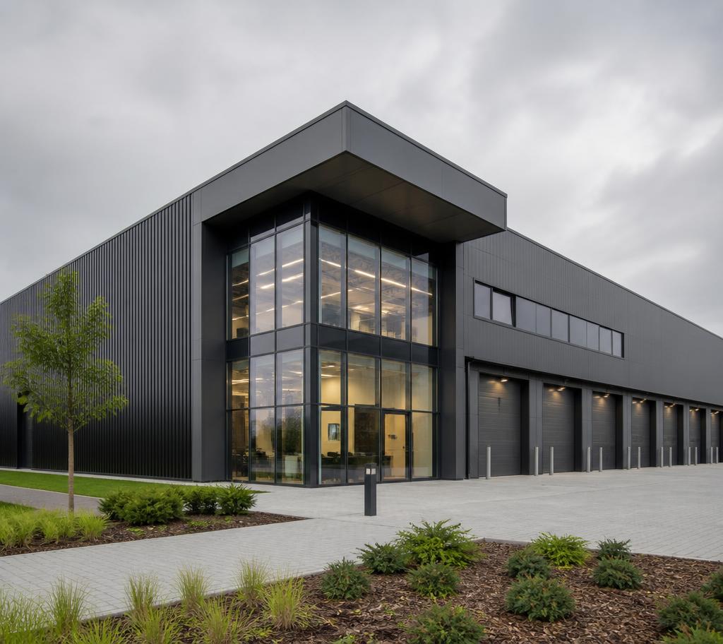 Modern commercial building using steel framing systems